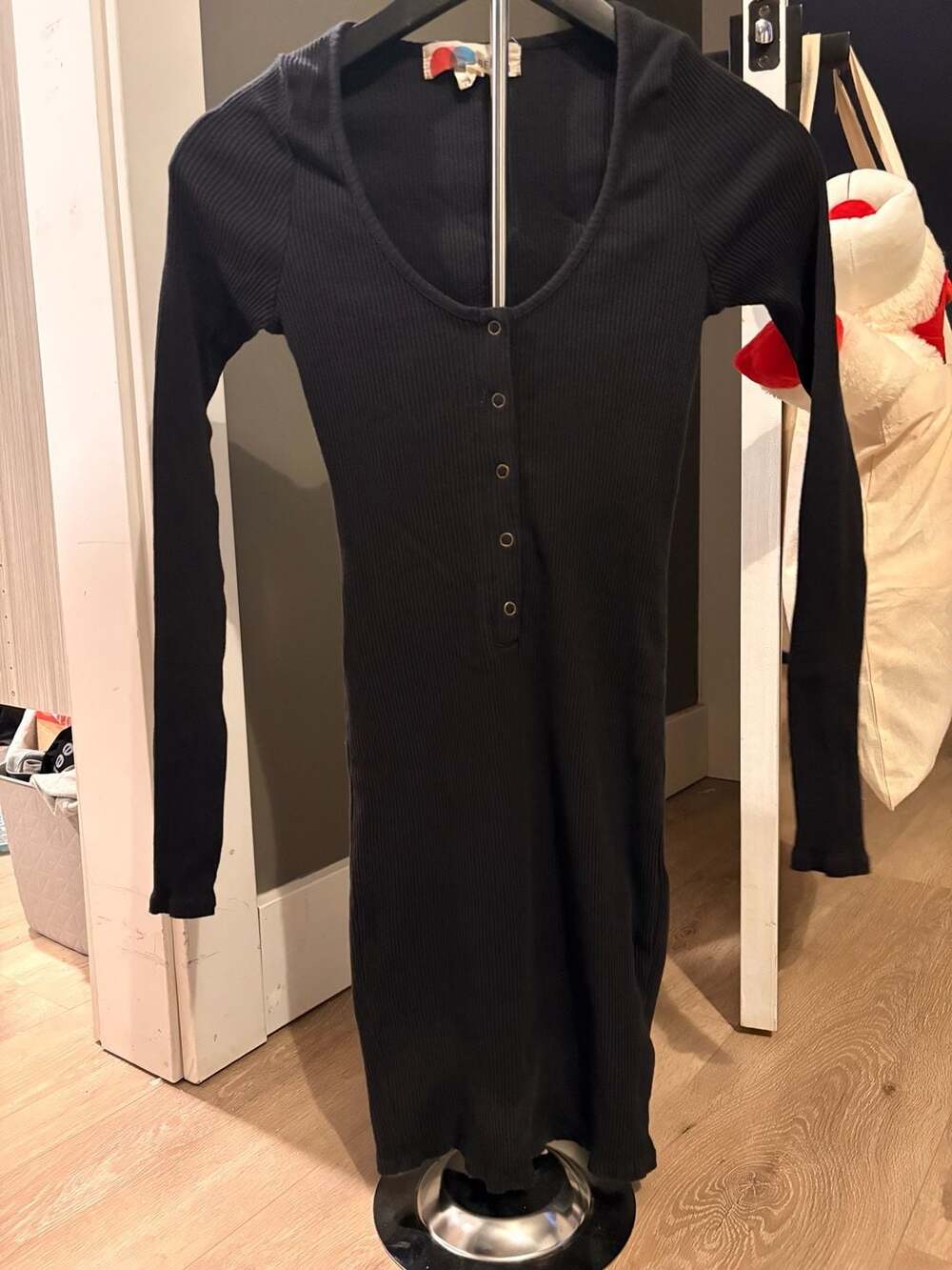 Free People Beach Long Sleeve Ribbed Henley Dress Size S Black